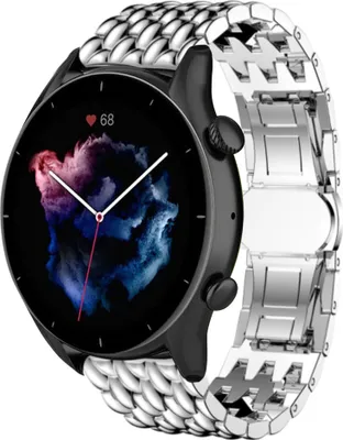 Produktbild von Strap-it Amazfit GTR 3 (Pro) Stahl-Drachenarmband (Silber)