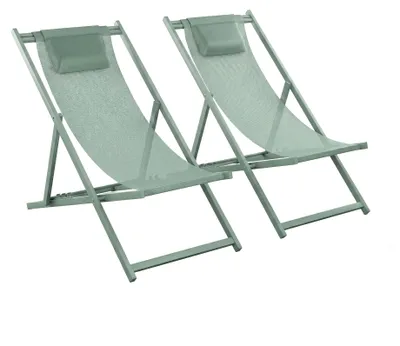 Image de Mezzaluna - Lot de 2 chaises longues pliantes 59x97x104 cm de jardin en aluminium et textilène sauge