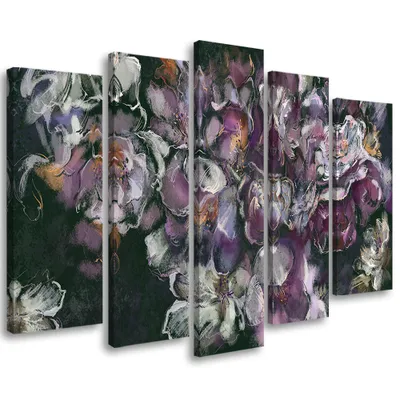 Produktbild von 5-teiliges leinwandbild irisblüte 200x100 cm Feeby lila wandbild bereit zum aufhängen