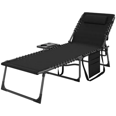 Produktbild von Liegestuhl, Gartenliegestuhl, Klappliegestuhl, verstellbarer Liegestuhl, Deckstuhl，Abnehmbare Kopfstütze mit Ablage und Seitentaschen