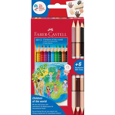 Produktbild von Faber-Castell 201746 - Colour Grip Buntstifte Children of the world, 10 Buntstifte + 3 Stifte mit je 2 Hautfarben Skin Tones, 1 Stück