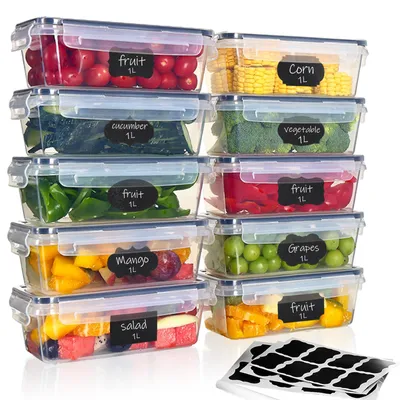 Image de Boîtes de conservation avec couvercle, 10 pièces de 1 litre, sans BPA, empilables, pour la cuisine
