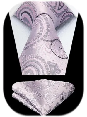 Obrázek produktu pro Sada kravat a kapesníku pro muže, vzor Paisley, růžová barva