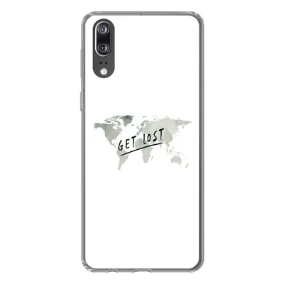 Produktbild von MuchoWow® Handyhülle Schutzhülle Hülle für Huawei P20 Weltkarte - Grau - Zitat Silikon Softcase Handy Hülle - Hardcover