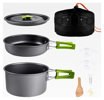 Produktbild von Camping Kochgeschirr Set | Tragbares Aluminium Geschirr Set mit Aufbewahrungsbeutel für Outdoor Aktivitäten