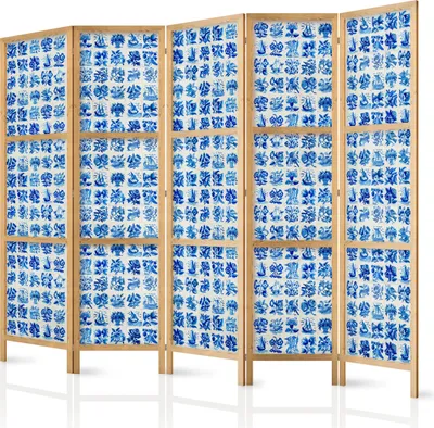 Obrázek produktu pro Japonský paraván Abstractions 225x172 cm 5dílný modrý