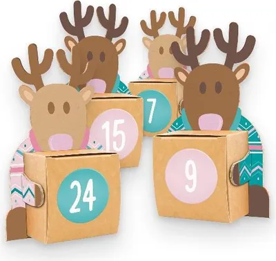 Produktbild von itenga Rentierbande Adventskalender 24 Figuren + 24 Würfel + 24 Zahlensticker