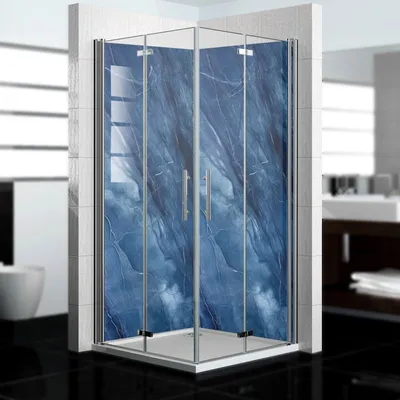 Produktbild von dedeco Eck-Duschrückwände Aluminium wasserfest Motiv: Marmor V22, Nano-Protect seidenmatt, 2 x 90x200x0,3cm, Badrückwand, Fliesenersatz fugenlos Wandverkleidung Wandpaneele,  Germany