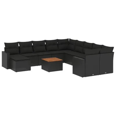 Produktbild von vidaXL 12-tlg. Garten-Sofagarnitur mit Kissen Schwarz Poly Rattan