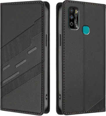 Produktbild von Hülle für Infinix Hot 9 Play/Hot 10 Play/Hot 11 Play, Kunstleder Brieftaschen Handyhülle mit Kartenfach und Standfunktion Schwarz