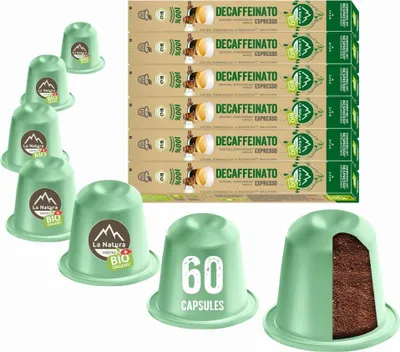Produktbild von Decaffeinato Espresso Kaffee - 60 Kaffeekapseln | La Natura Lifestyle Organic 306g| biobasiert | Nespresso®*³ kompatible