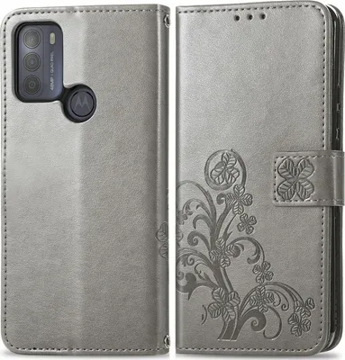 Produktbild von Mobigear Clover  Motorola Moto G50 Hülle Klapphülle Geldbörse - Grau
