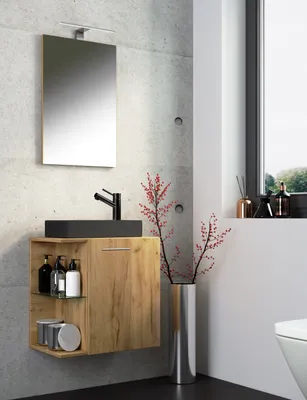 Produktbild von VCM 3-tlg Set | Waschplatz für Gäste WC | Gästebad | Waschtisch mit Spiegel | Badezimmer Set – Hausa SC-BL