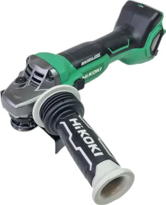 A cordless angle grinder with a handle.