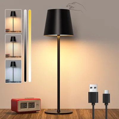 Produktbild von Kabellose LED Tischlampe mit Touch-Steuerung – Dimmbar, 3 Farbmodi, Wiederaufladbar – Schwarz