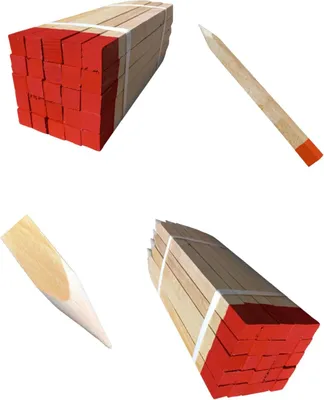 Productafbeelding van 25 stuks houten markeringspalen van beukenhout, rood geverfde punt, 40 cm, 25 x 25 mm, vierkante houten piketten voor landmeting