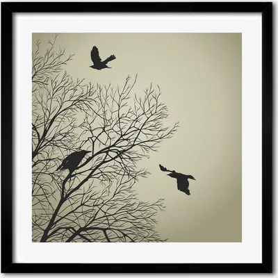 Produktbild von Bild - 50 cm x 50 cm - MDF - Rahmen, Wandkunst - Krähen auf dem Baum