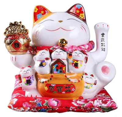 Keramik Maneki Neko Winkekatze Ornament Feng Shui Dekoration