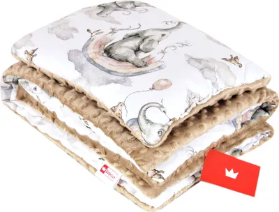 Produktbild von BABYLUX Babydecke, Elefanten, Beige, Außen Baumwolle, Innen Minky Plüsch, antiallergische Polyesterfüllung, wendbar, für Neugeborene & Kinderwagen, Decke 75x60cm, Kissen 35x30x3cm, MP127