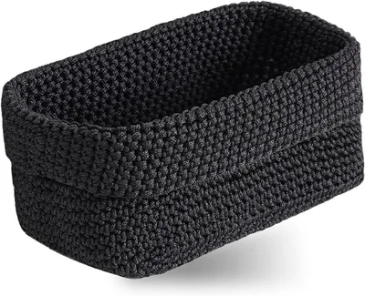 Image de Panier de rangement de 21x15,5x13 cm, noir, en coton, pour salle de bain
