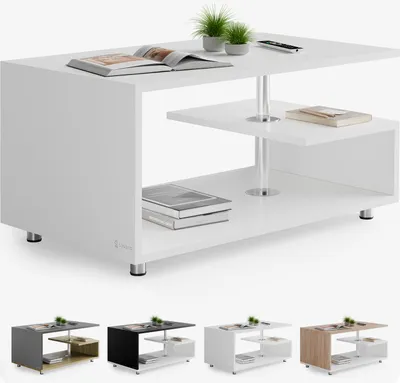 Produktbild von CASARIA® Couchtisch Weiß Holz mit Stauraum 95x55cm Edelstahl Füße Höhenverstellbar Ablage Modern Rechteckig Beistelltisch Wohnzimmer Couch Sofa Tisch