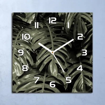 Produktbild von Deko Glasuhr Wanduhr 30x30 Blatt Tropische Quarz Küchenuhr Bürouhr
