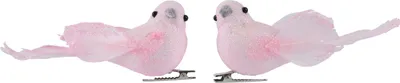 Christbaumschmuck Kunststoff Vögel mit Federn & Clip 11cm 2er Set Rosa
