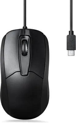 Imagen del producto de Ratón USB-C con cable, modelo PERIMICE-209C, con rueda de desplazamiento, adecuado para diestros y zurdos, para uso en ordenadores de escritorio y portátiles, color negro. Diseño ergonómico