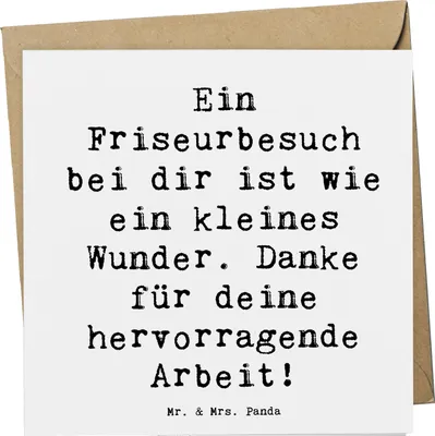 Produktbild von Mr. & Mrs. Panda Grußkarte Spruch Friseur Wunder - Weiß - Geschenk, Dankbarkeit, kleines, Bedanken, anlasskarte, Aufmerksamkeit, doppelkarte, besonderes Erlebnis, Beruf