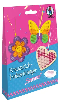 Kreuzstich-Holzanhänger "Sommer" Bastelset für Kinder, 3 Stück