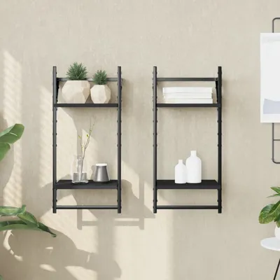 Immagine prodotto di Maison Exclusive - Scaffali a muro con 2 ripiani e 2 barre. Nero 30x25x65 cm