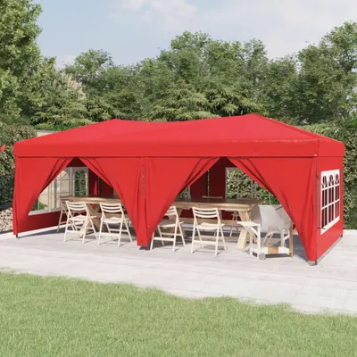Image de Tente de réception pliable avec parois latérales, rouge, dimensions 3x6 mètres
