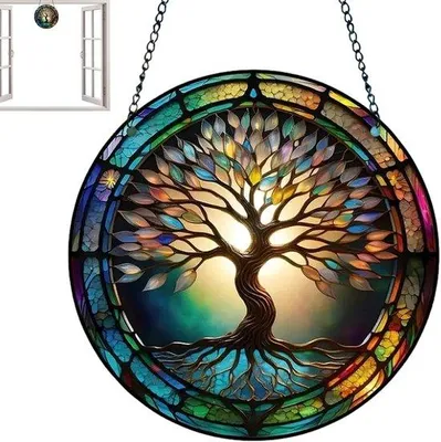 Produktbild von Fensterdeko Sonnenfänger Baum-Motiv - Buntes Acryl-Design - 15 x 15 cm