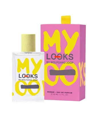 A perfume bottle and its box are displayed side-by-side against a white background.