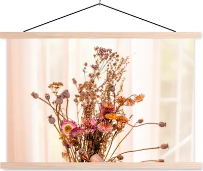 Produktbild von MuchoWow® Textilposter Getrocknete Blumen - Stillleben - Farben 120x80 cm mit holzfarbenen Rahmen - Aufhängeset