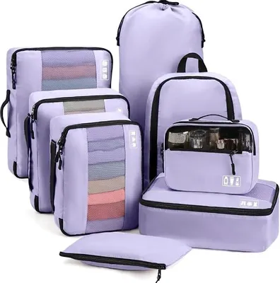 Produktbild von PolkaHome® Koffer Organizer 8-teilig – Packing Cubes Reise Organizer mit Schuhbeutel & Kulturbeutel, Gepäck Ordnungssystem, Violett