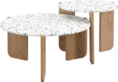 Zdjęcie produktu dla Zestaw 2 stolików kawowych Fortuna Lai, nowoczesny modułowy stolik kawowy do salonu, sofa, natura