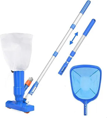 Image de Aspirateur télescopique sans tuyau avec filet et tête de pulvérisation - 90 cm - Nettoyeur à eau à main pour étang et jacuzzi