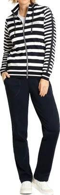 Produktbild von Hajo Basic Homewear Anzug Der Anzug besteht aus einer langen einfarbigen Hose und einer gestreiften Jacke mit langen Ärmeln, Angenehmer Tragekomfort, Mit insgesamt vier Seitentaschen
