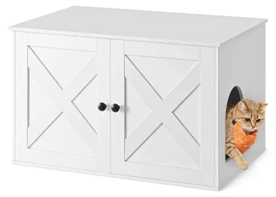 Produktbild von Katzenklo-Schrank - Katzen-Toilettenmöbel - Mit Türen - Versteckt Katzenklo - Einfache Montage - Größe XXXS - Weiß