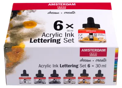 Immagine prodotto di Amsterdam - Inchiostro acrilico Amsterdam Lettering, set di 6 flaconi da 30 ml, assortiti