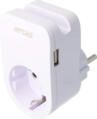 Produktbild von Zwischenstecker Schuko 1-fach mit 2x USB-Ladebuchse und praktischer Handyhalterung
