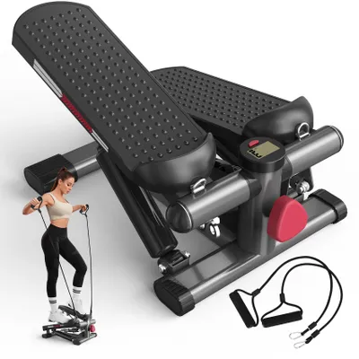 Immagine prodotto di JASPORT ST1 Mini-Stepper 2-in-1 con corde, display LCD, resistenza regolabile, silenzioso e compatto, per gambe e braccia, carico max 100 kg