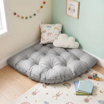 Image de Coussin de sol rectangulaire 100x100 cm, tapis de jeu pour enfants, coussin antidérapant pour enfants, coussin pour la salle de jeux – idéal pour la lecture, le yoga ou la méditation, couleur gris