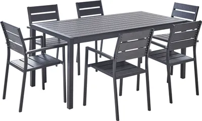 Zdjęcie produktu dla BELIANI Zestaw mebli ogrodowych czarny jadalniany stół 180 x 90 cm z aluminium i sztucznego drewna 6 krzeseł