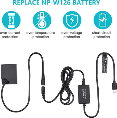 Obrázok produktu pre Náhradný kábel PD USB typu C k atrape batérie NP-W126 DC Coupler pre Fujifilm X-A2 A3 X-E2s X-Pro2 T20 T10 X-T30 X-T1 T2 X-T3 E3