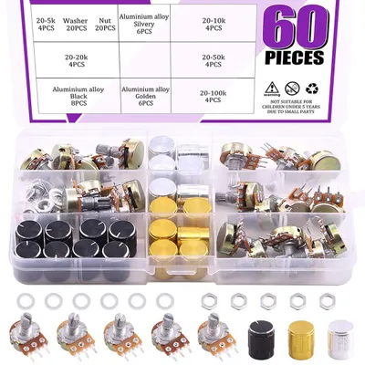 Potentiometer-Set B5K–100K Ohm, 60-teilig, mit Knöpfen