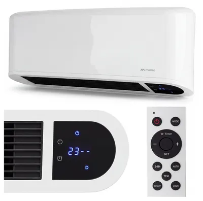 Produktbild von MalTec Wandheizlüfter Luftschleier mit Fernbedienung LED  Wandmontage Keramikheizelement  2000W 24h-Timer Wochenprogramm