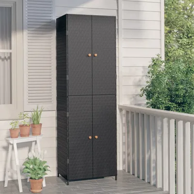 Image de The Living Store Armoire de jardin noir 59x40x180 cm Poly rotin