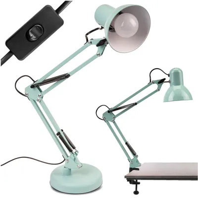 Produktbild von LUMILED Schreibtischlampe Pastellblau Metall E27 Fassung Verstellbarer Arm mit Klemme Retro klassisch Leselampe Tischleuchte Tischlampe Arbeitsleuchte Nachttischlampe Kinderzimmer Arbeitszimmer